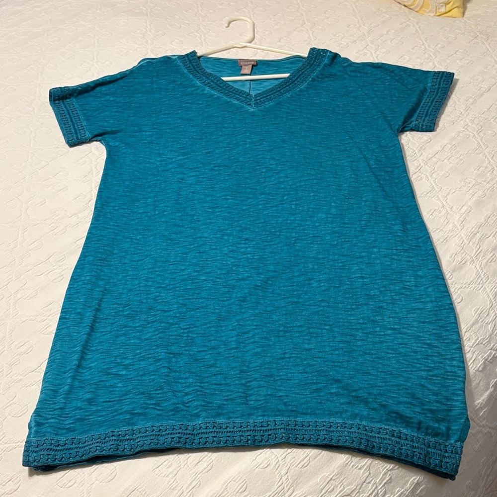 Chico's Teal Short Sleeve V‑Neck Dress